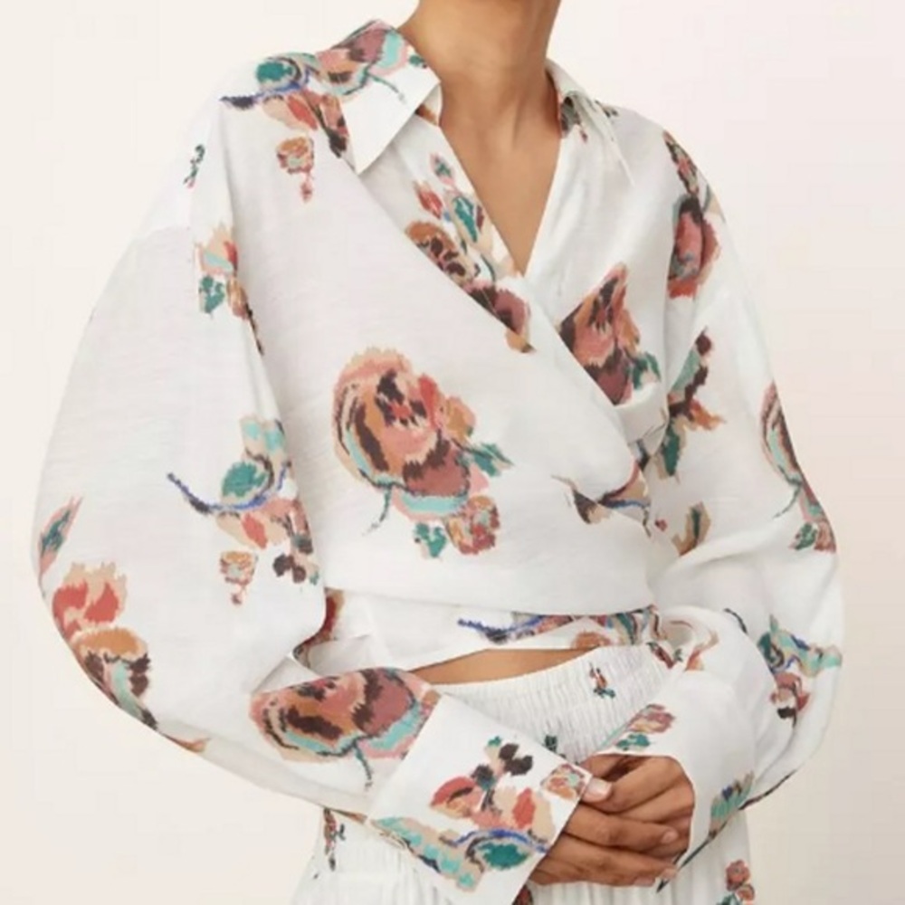 Vince Ikat Floral Tie Wrap Blouse
